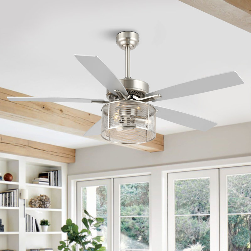 Sherranda 52'' Ceiling Fan with Light Kit, White/Silver