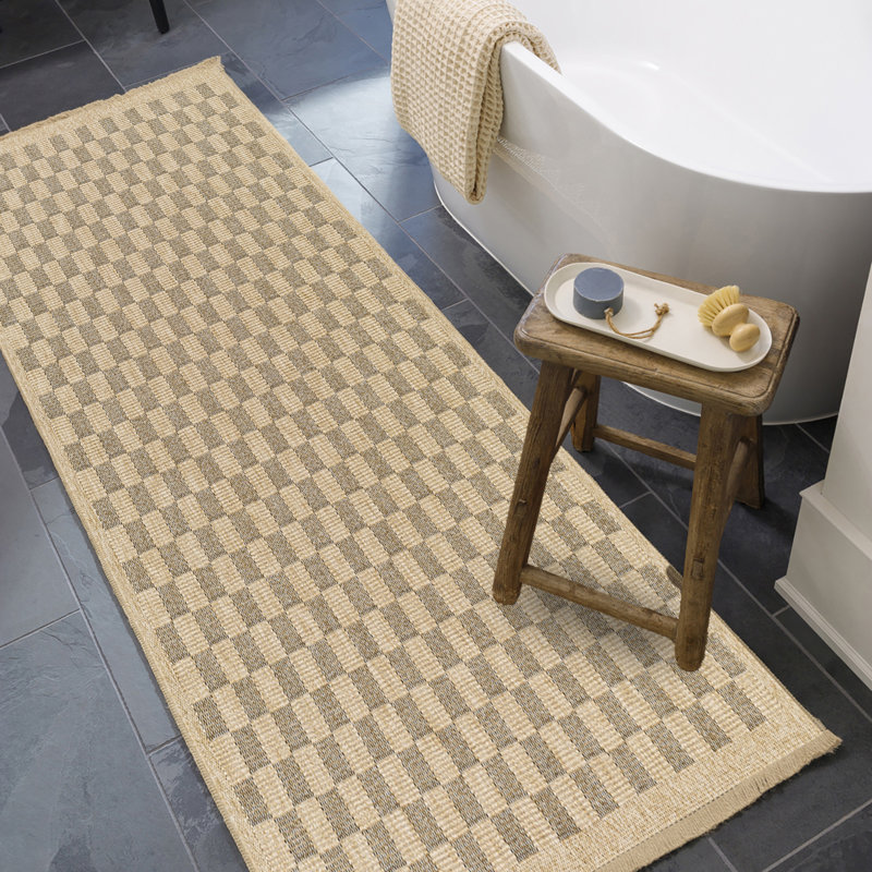 Outdoor Jute-Look Checkered Rug Tan/Black_MGE2311, Runner 80 x 220 cm