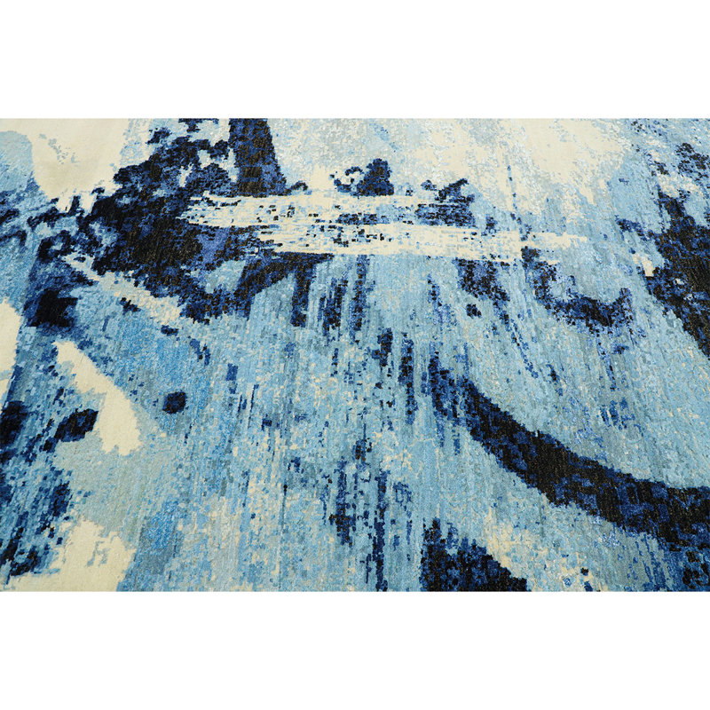 Hand Knotted Abstract Area Rug, Rectangle 9' x 12'