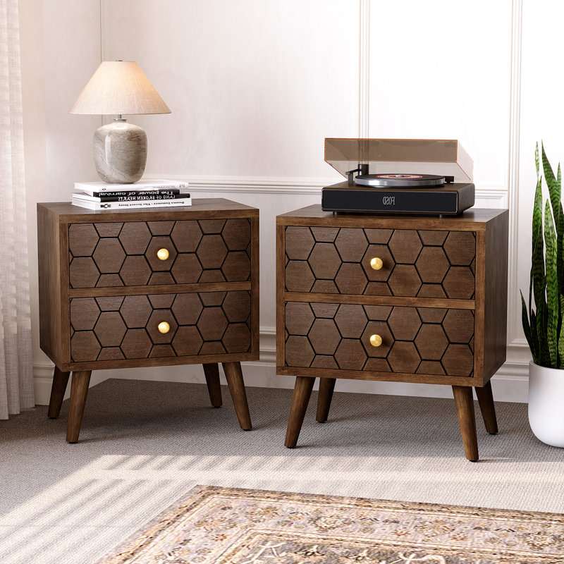 Table de chevet marron de 50 cm de large avec 2 tiroirs, ensemble de 2, Ensemble de 2