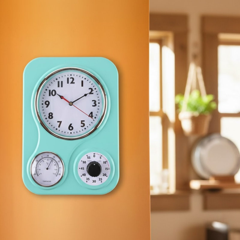 Retro Turquoise 9.5''×12.5'' Multi-function Kitchen Wall Clock