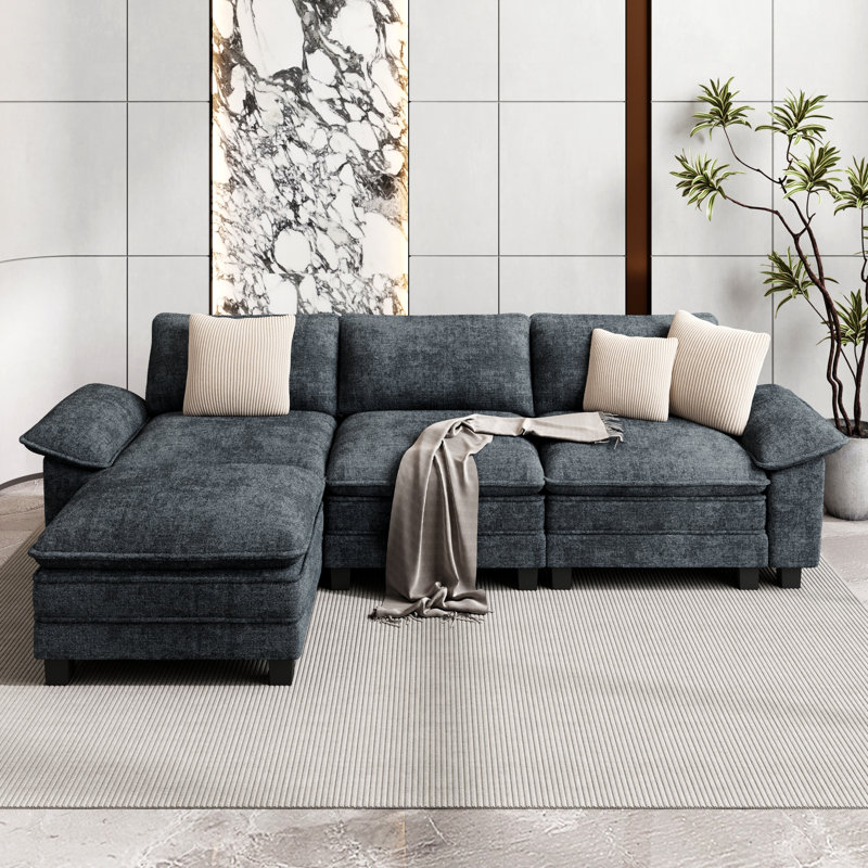 Canapé modulaire de 124 po, canapé surdimensionné en L avec repose-pieds et canapé profond à 4 places avec coussin décoratif