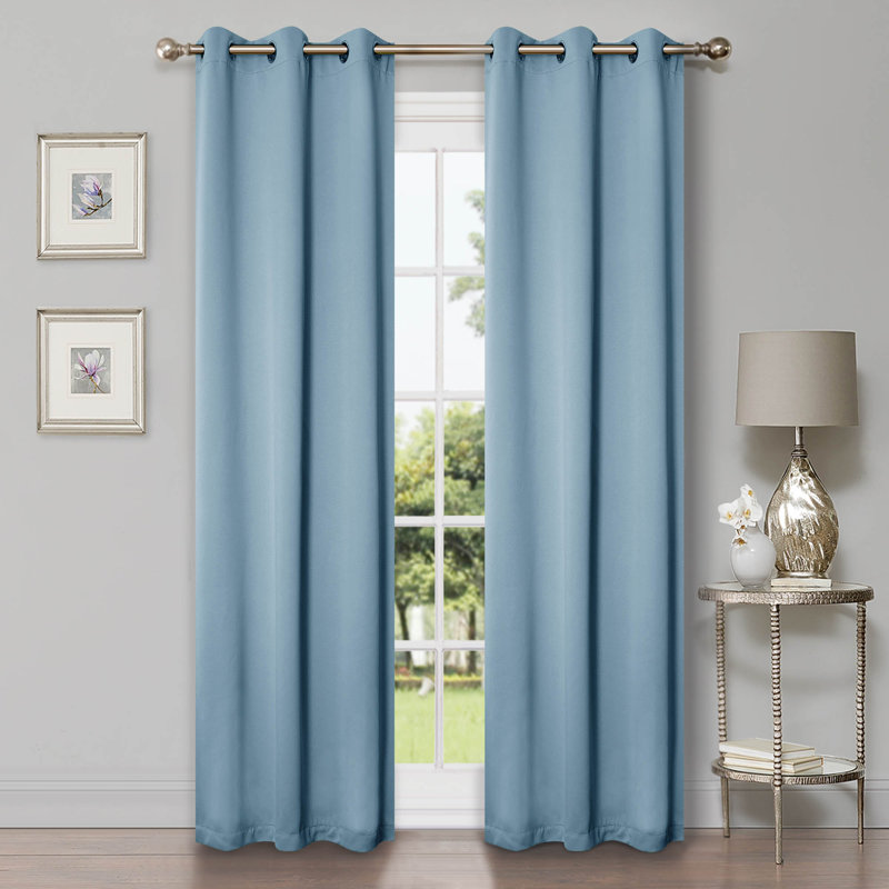 Bertrand Solid Modern Room Darkening Curtain Panel, 26" W x 63" L, Light Blue