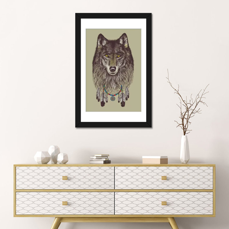 « loup rêves », impression sur toile, H 24 po x l 16 po x P 1 po, Papier d'art encadré noir, Blanc