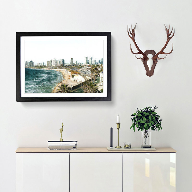 Tel Aviv Israel Skyline - Framed Print, 24cm H x 33cm W x 2cm D, Black Framed