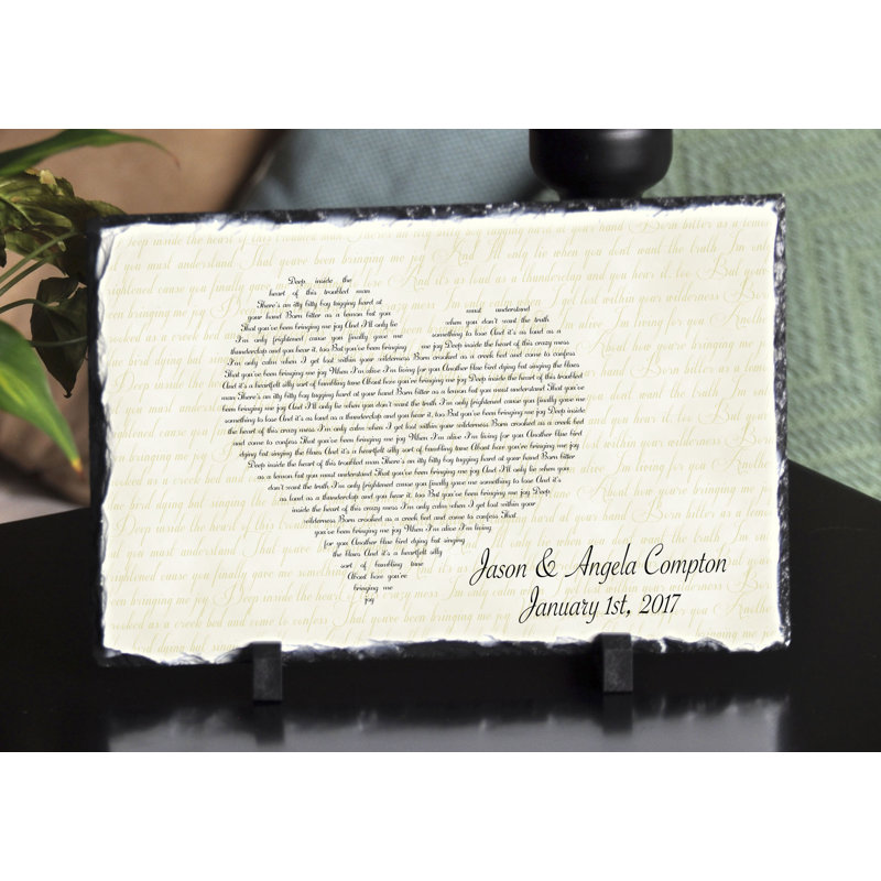 Ardoise décorative en plaque de cœur chanson, H 8 po x l 12 po x P 0,25 po
