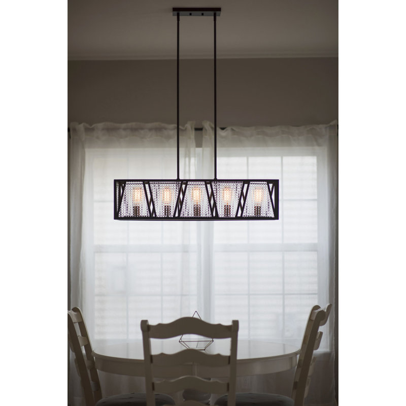 Deandra 5 - Light Steel Dimmable Rectangle Chandelier