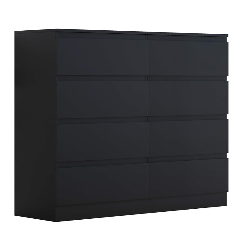 Takeyla 8 Drawer Wide 4+4 Chest Of Drawers, Black