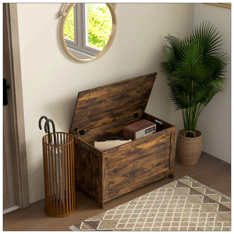 29.9" Storage Chest W/ 2 Safety Hinges, Wooden Box, Rustic Brown