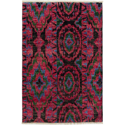 Quimper One-of-a-Kind 4' x 6' 2010s Rectangle Wool Area Rug in Black and Red