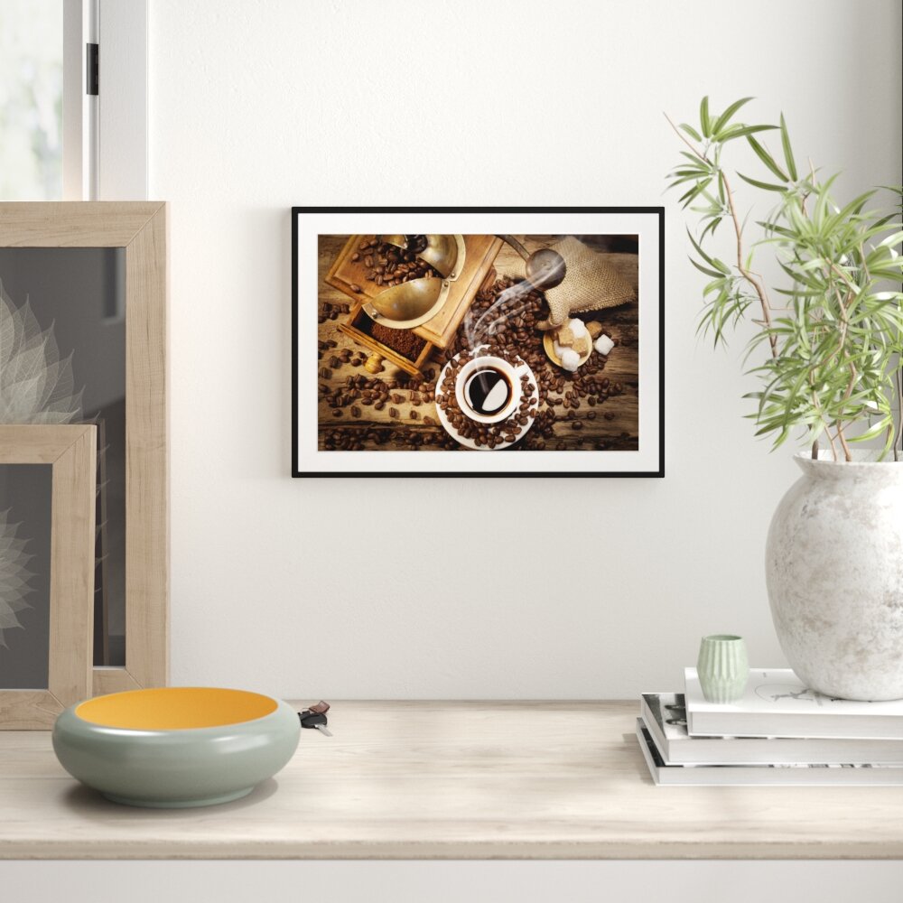 Gerahmtes Poster Kaffee mit Kaffeemühle