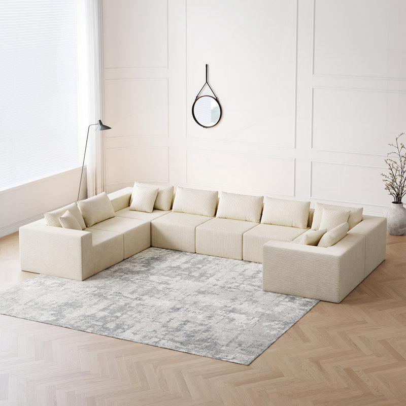 Canapé modulaire modulaire en L avec tissu velours côtelé sans assemblage requis, Velours côtelé beige
