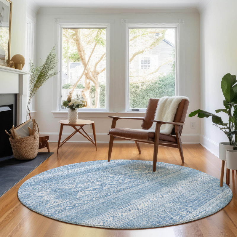 Premium Machine Washable Prisco Sky Rug, Round 8'