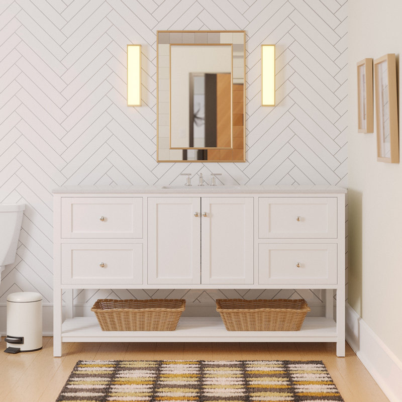 Binne 60" Single Bathroom Vanity Set, Marine Gray, Engineered White