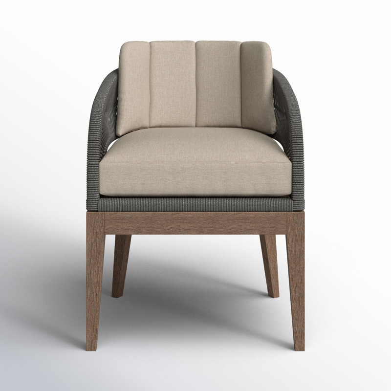 Hareton Patio Dining Armchair in Eucalyptus Wood with Gray Rope and Taupe Olefin Cushions