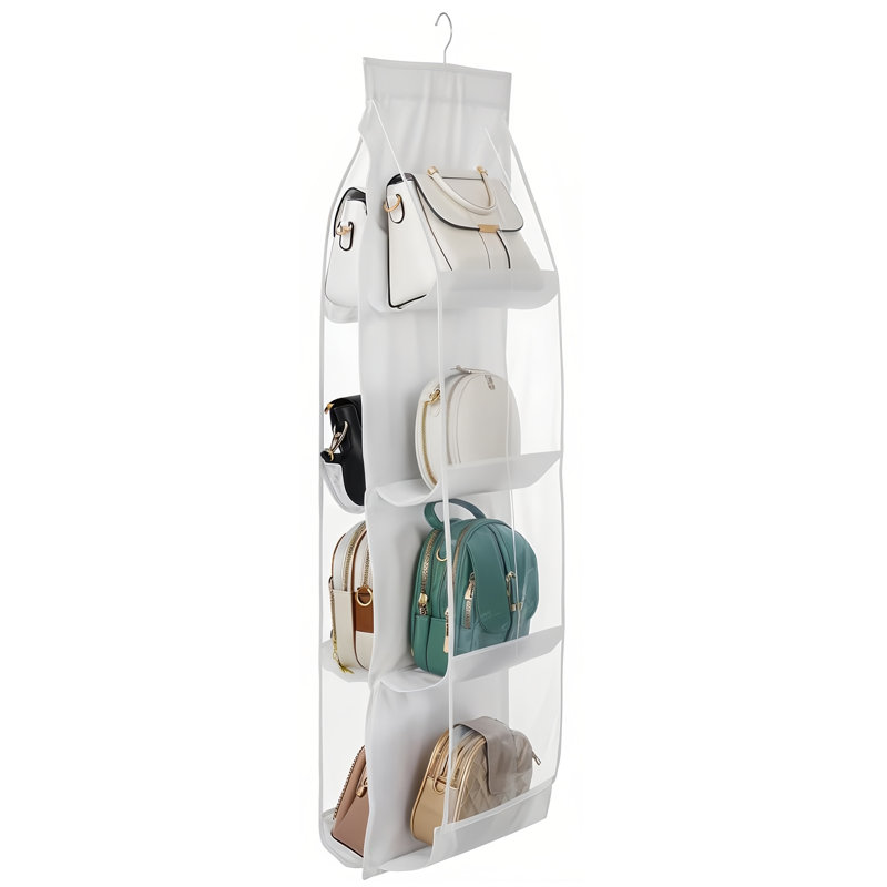 Organisateur de sac à main suspendu pour garde-robe, 8 poches avec rangement pour garde-robe et crochets robustes (blanc), 1