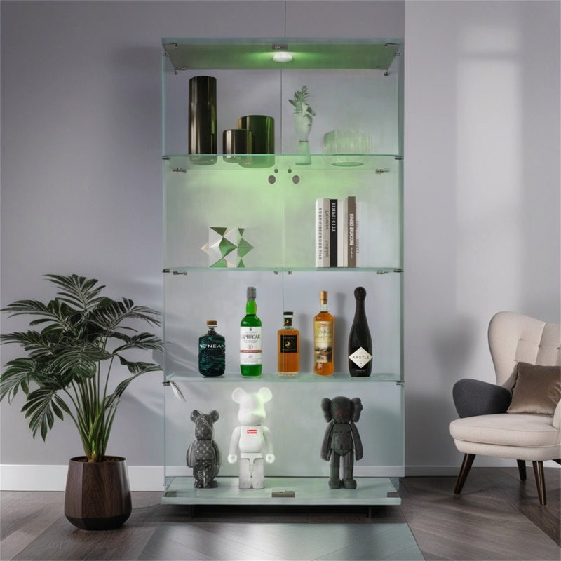 Vitrine lumineuse en verre à deux portes avec 4 tablettes, Blanc
