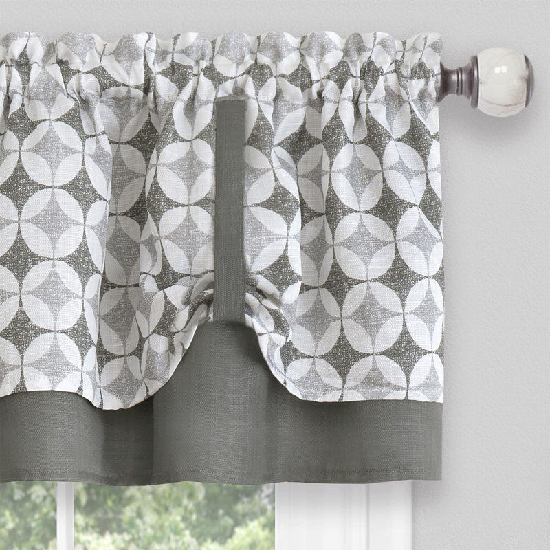 Mortensen Geometric Tailored Kitchen Curtain, Gray, 58" W x 36" L