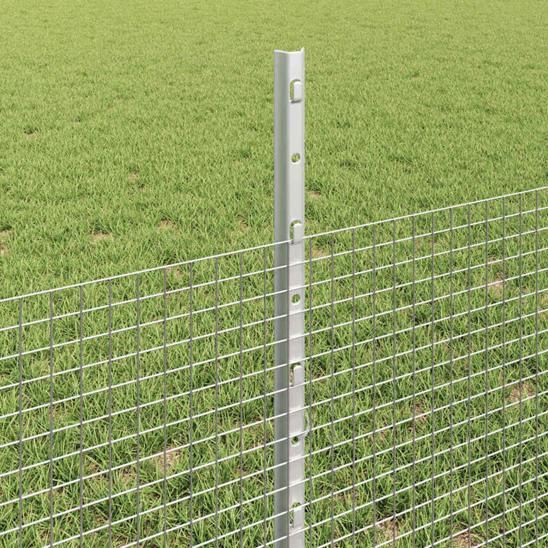 Vidaxl Fence With Posts Steel, Silver, 50cm H x 10000cm W x 2.7cm D
