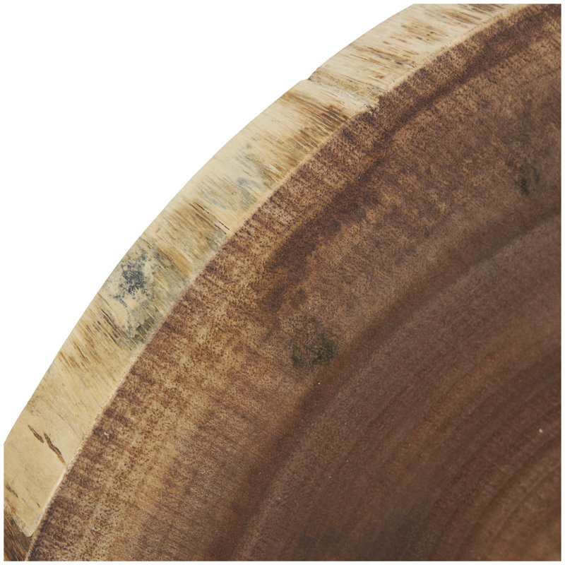 Flonnie Wood Handmade Circular Slab Tree Decorative Brown Sculpture with Black Metal Base