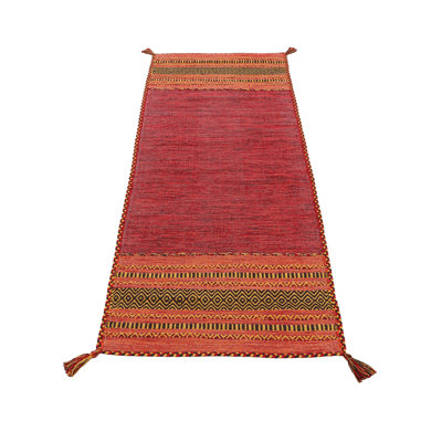Azizi Striped Hand Woven Cotton Red Rug