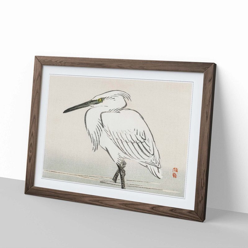 Snowy Egret by Kono Bairei - Picture Frame Painting Print, 36cm H x 48cm W x 2cm D, Walnut Framed