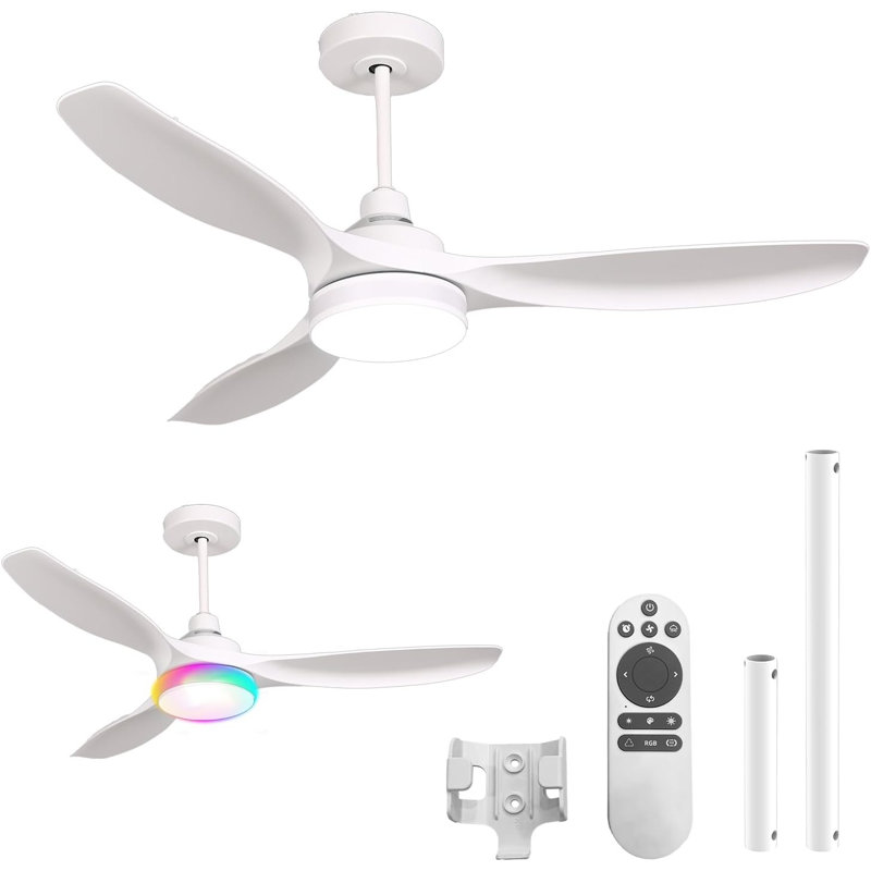 52 Inch Ceiling Fan With Light, RGB Backlight Quiet LED Ceiling Fan With Remote For Bedroom, Living Room, Kitchen, 3CCT, 6 Speeds, Reversible, Dimmable, Timer, Memory