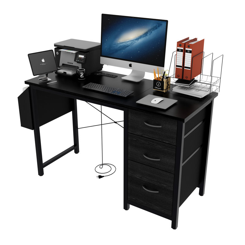 47.3"Office Desk With Power Outlet (Not Including Office Chairs), Black/Black