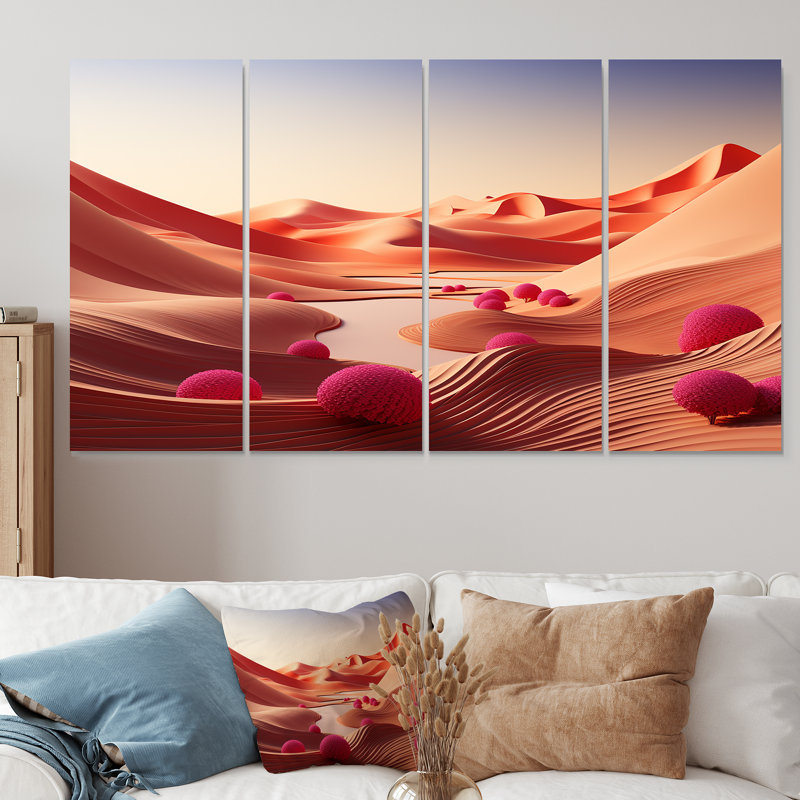 «Arid Horizon On Planet Mars - Desert», art mural 4 pièces pour le salon, H 28 po x l 48 po