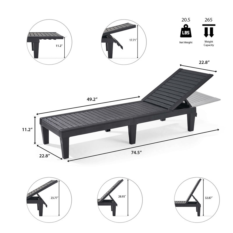 Nestl Black Adjustable Polyresin Outdoor Chaise Lounge Set
