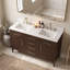 Meuble-lavabo double vasque de 140 cm (55 po) entièrement assemblé, avec comptoir et dosseret en granit blanc.