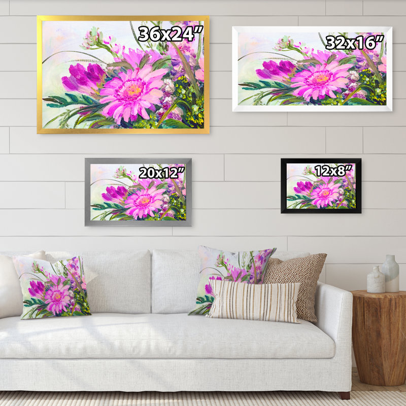 Fleurs d'été rétro mauves - reproduction sur toile, Cadre noir, H 8 po x l 12 po x P 1 po
