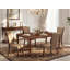 Ensemble de table de salle à manger 5 pièces comprenant une table rectangulaire en bois avec feuille papillon et 4 chaises rembourrées en tissu de lin sable, acajou-932154559-932154558-932154496