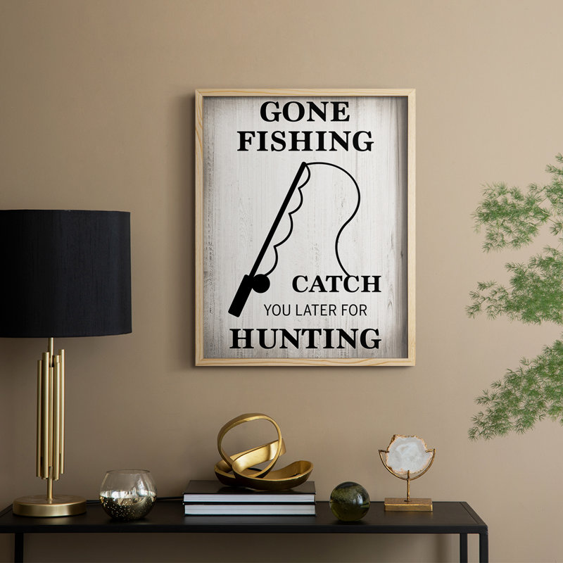 Gone Fishing Framed Print - Solid Wood, Natural, 15" H x 12" W