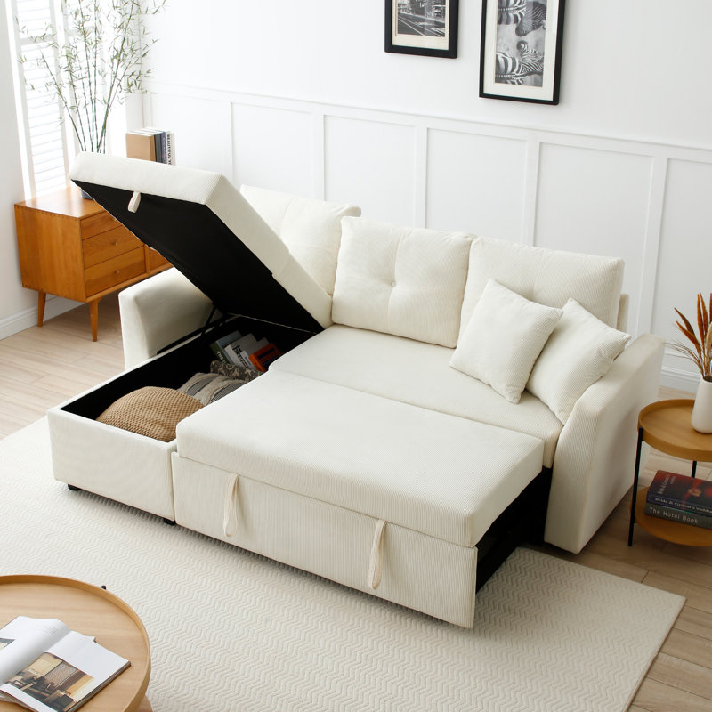 Canapé-lit modulaire en L 85,5 po, Blanc