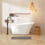 Baignoire autoportante 59 po en acrylique, baignoire autoportante blanche moderne, drain en nickel brossé et trop-plein de conception linéaire minimaliste incluse, certifié Cupc, 02568T-BN