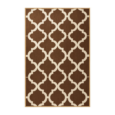 Machine Washable Trellis Brown Area Rug