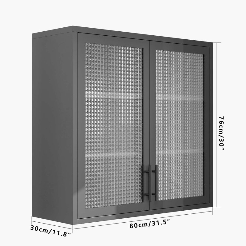 Armoire de rangement murale de style rétro avec portes en verre brumeux, Noir, noir, noir, noir