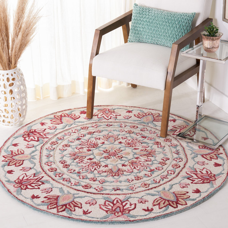 Daishawn Hand Tufted Wool Floral Rug, Round 5'