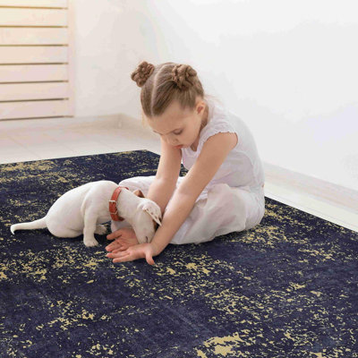 Black+Gold Washable Area Rug