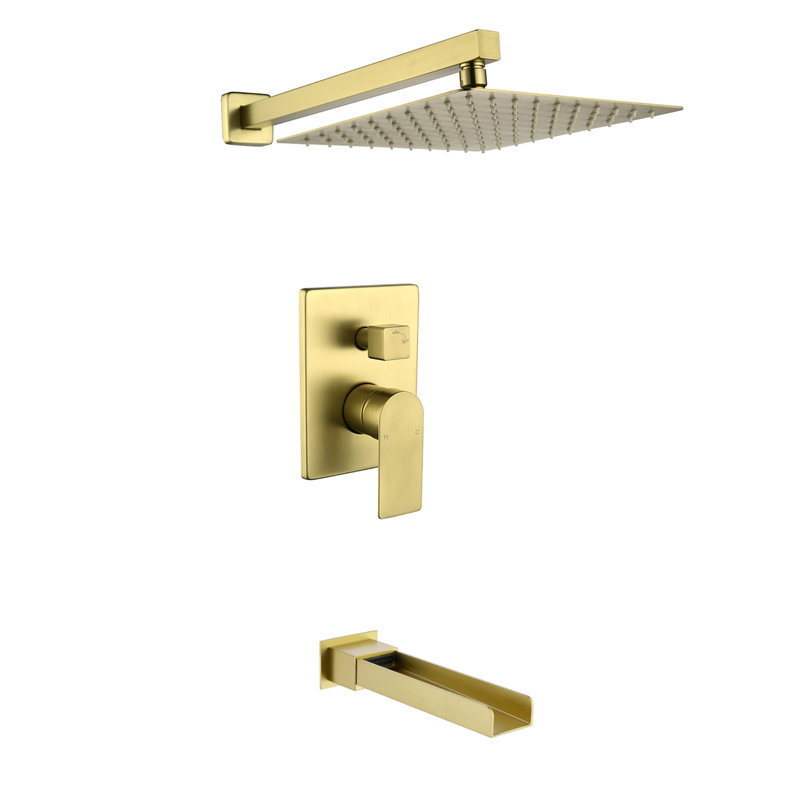 10 Inch Wall Mounted Shower System With Waterfall Tub Spout Single Handle Shower Faucet Set Brass High Pressure Shower Trim Kit With Rough-In Valve