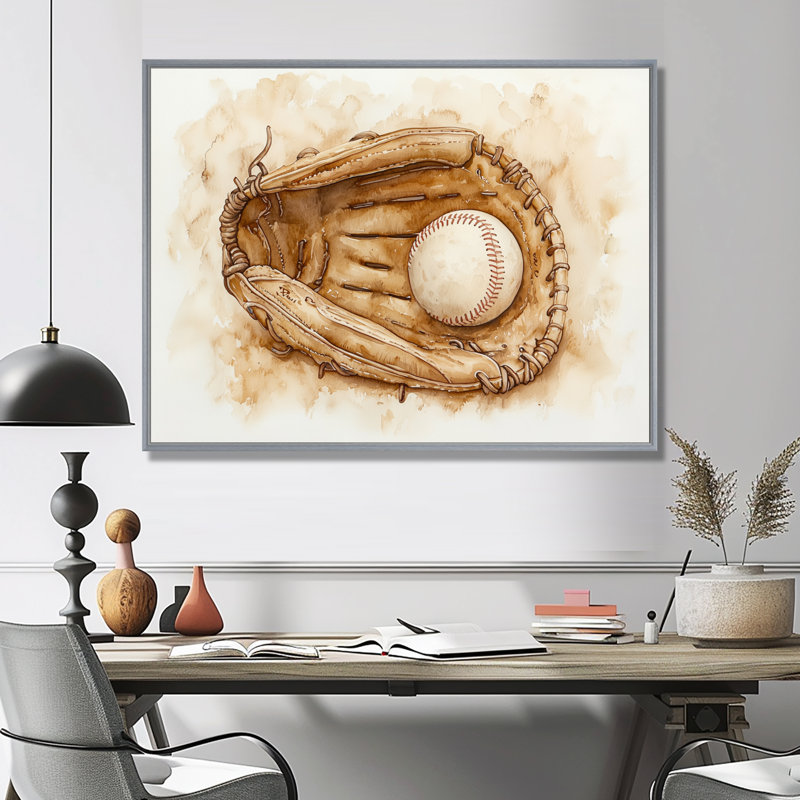 Baseball Glove Close II - Sport Baseball Wall Art, H 24 po x l 32 po, Impression dans un cadre flottant sans passe-parto