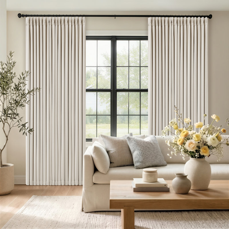Two-layer Design 100% Blackout Memory Trained Pinch Pleated Farmhouse linen curtains for Dining Living Room bedroom 2 Panels