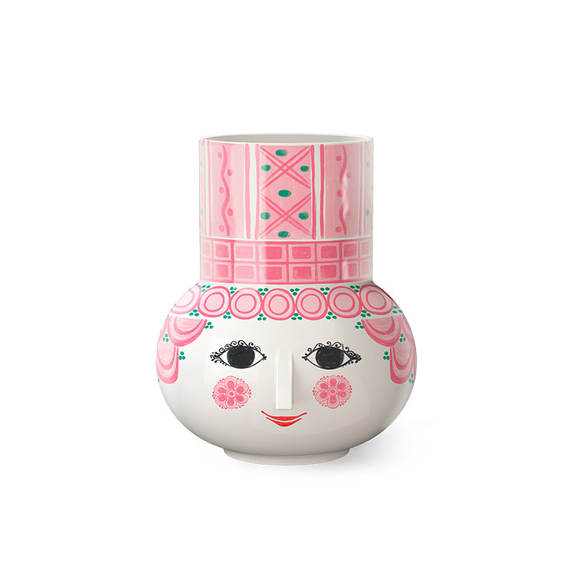 Olga Vase, Blue, H: 7.9", Pink, 5.9" H x 5.1" W x 5.1" D