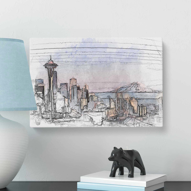 Seattle Skyline in Abstract - Wrapped Canvas Drawing - Wrapped Canvas, 50cm H x 76cm W x 3cm D