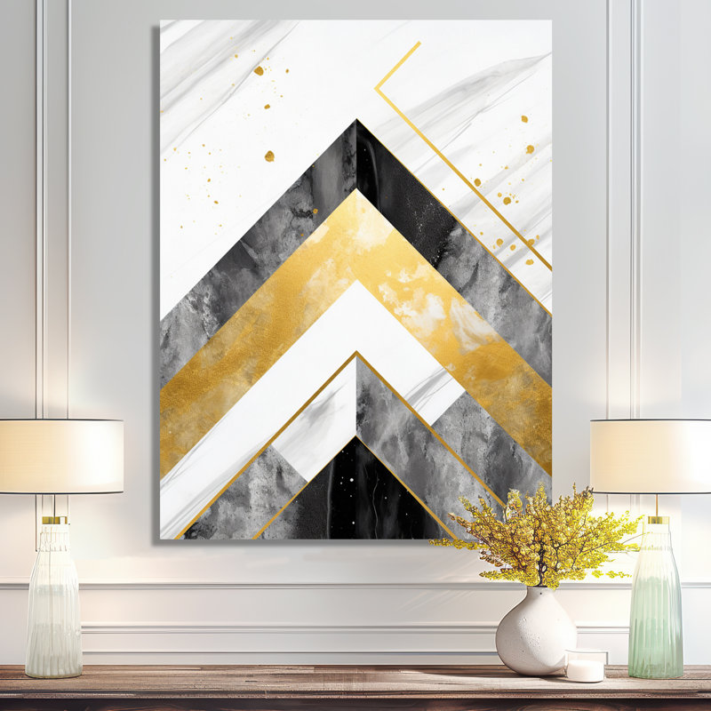 Chevron gris, blanc et blanc - art mural géométrique, salon, Toile tendue, H 20 po x l 12 po x P 1 po