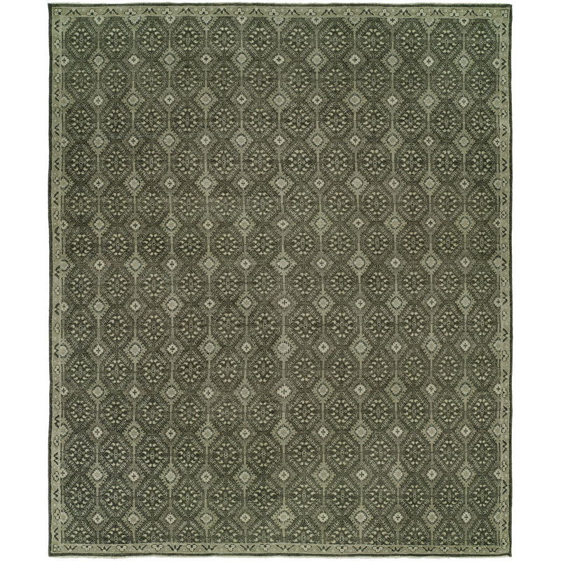 Tapis gris en laine noué à la main Weatherwax, Rectangle 8 pi x 10 pi