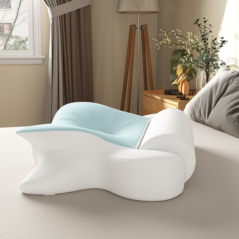 Oreiller cervical ergonomique en mousse à mémoire de forme, oreiller de soutien pour le cou avec housse amovible en soie et en coton, et coussin rond amovible