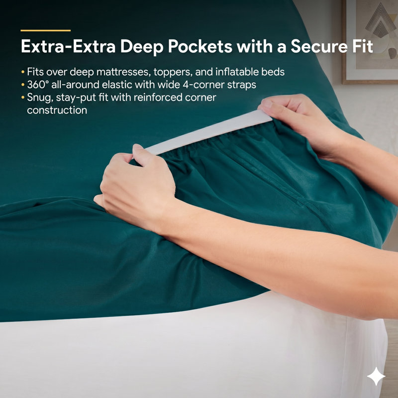 18-24" Extra Deep Pocket Ultra Soft Microfiber Solid Sheet Set, California King, Teal