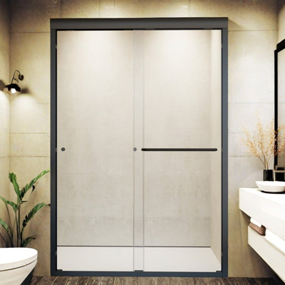 GlasFlength Frameless Double Sliding Glass Shower Doors, Adjustable Shower Door with 1/4" Thick Tempered Glass, Shower Screen for Bathroom and Shower Stall(44"-48"W*72"H)